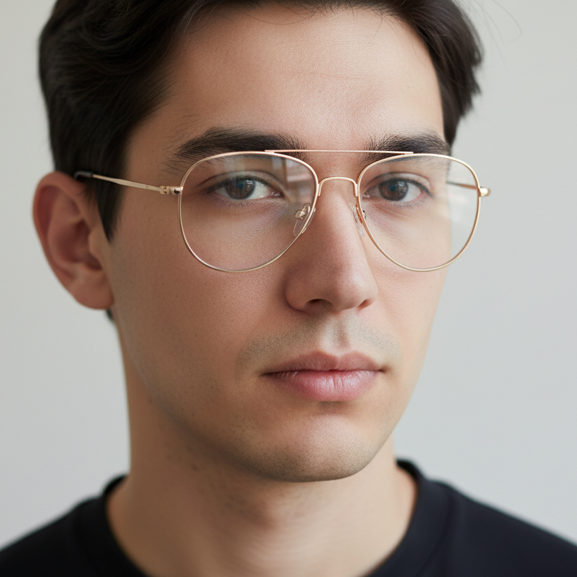 Hombre usando lentes NEUX HD548 C6 piloto dorado