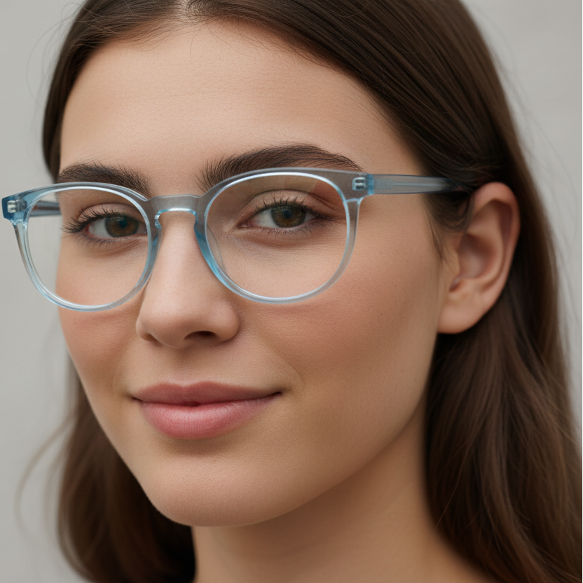 Persona usando lentes NEUX G3003 C2 celeste transparente