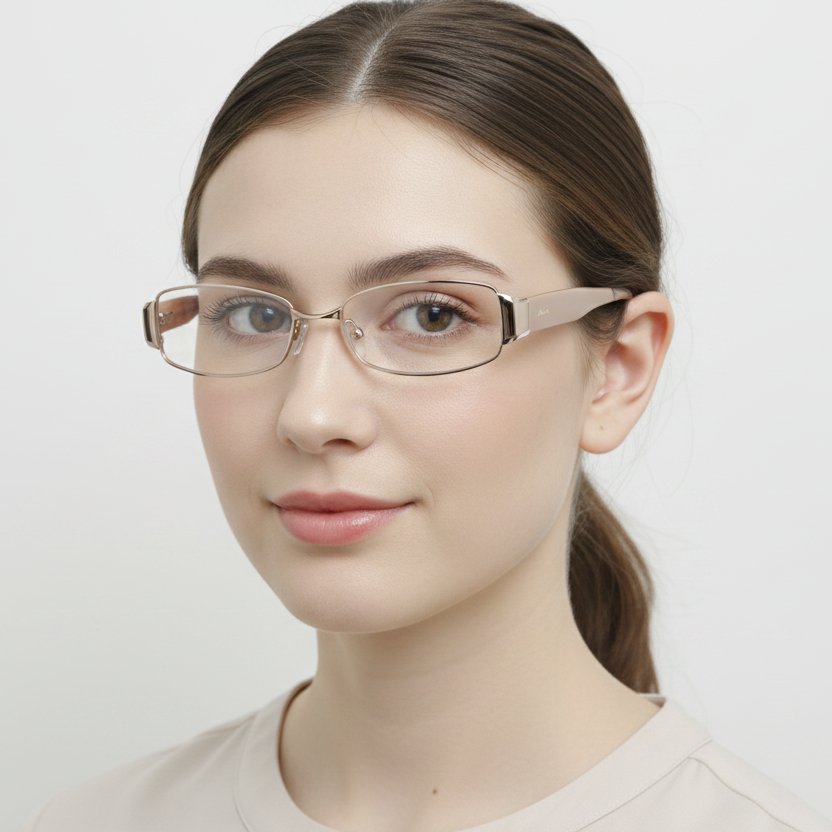 Mujer usando lentes ATLANTIS ASC1052 C4 dorado rectangular