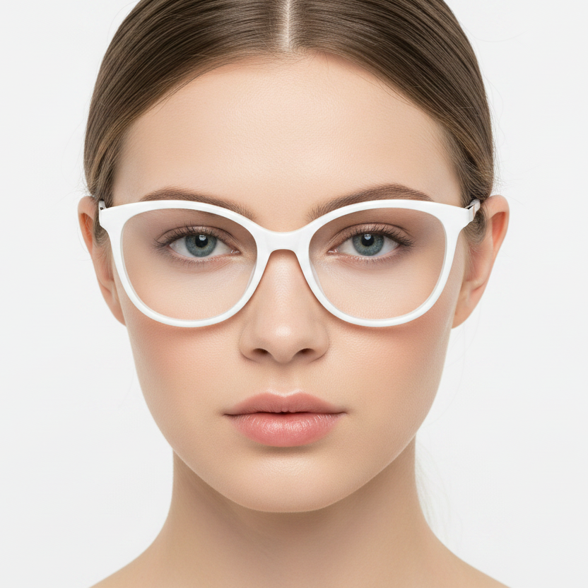Mujer usando lentes PUCCINI PT1088 C2 blanco dorado
