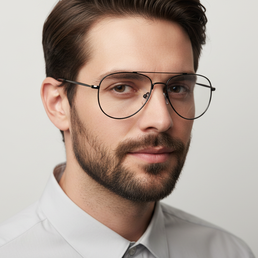 Hombre usando lentes NEUX HD548 C1 piloto plateado negro