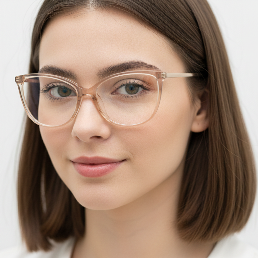 Mujer usando lentes LAVANETT NTC1138 C3 café transparente