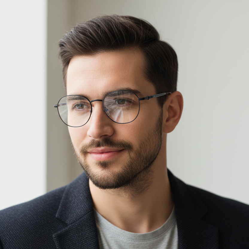 Hombre usando lentes NEUX NY007 C4 negro con azul