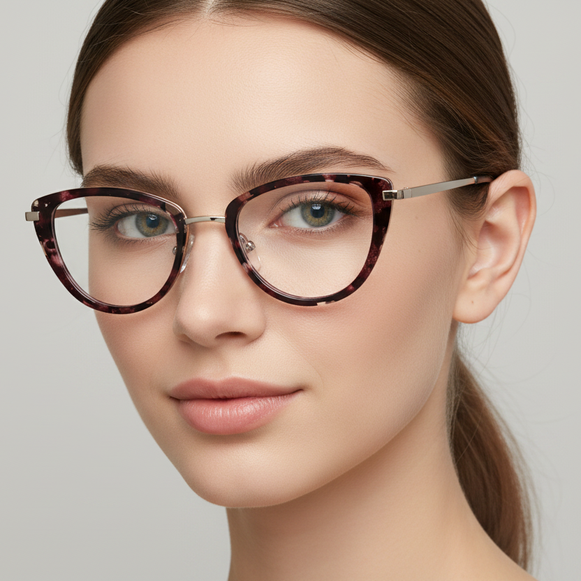Mujer usando lentes ATLANTIS ANK027 C4 carey rosado cat-eye