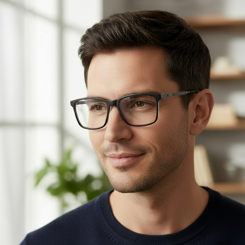 Lifestyle gafas cuadradas negras fiel al marco