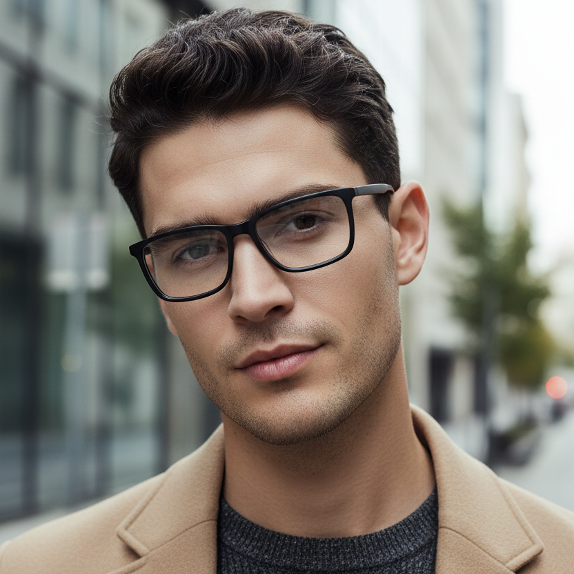 Lifestyle gafas rectangulares negras acetato mate