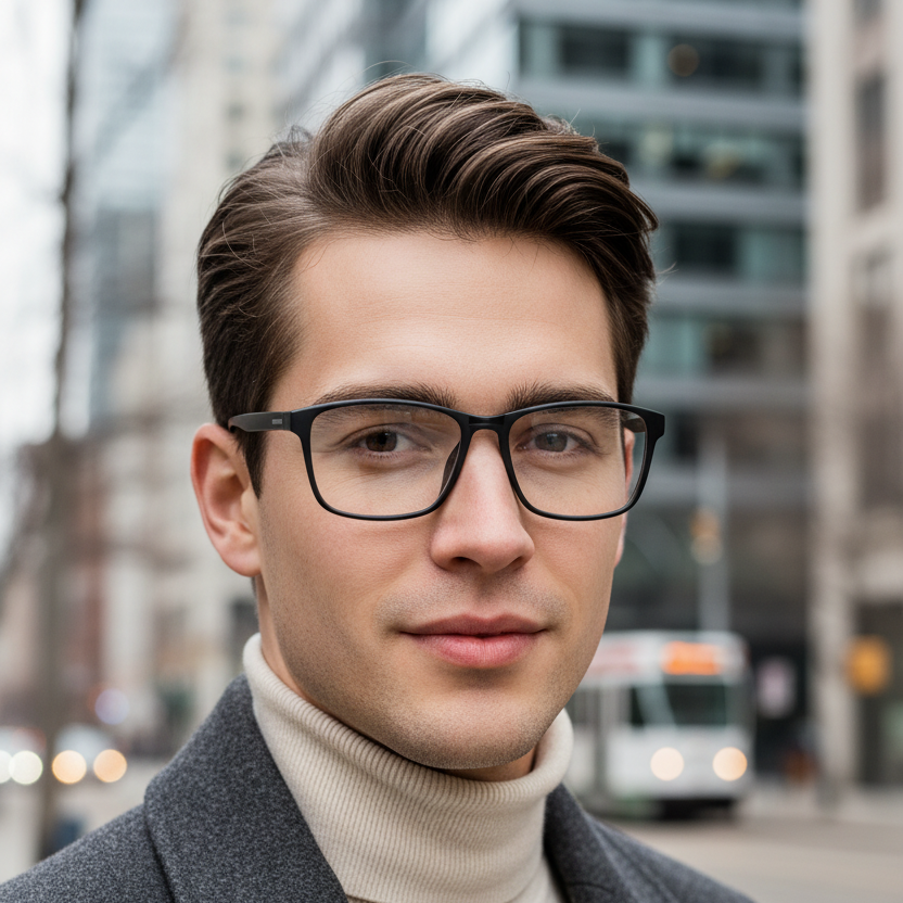 Lifestyle gafas rectangulares negras patillas grises