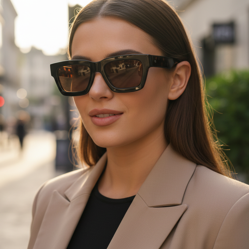 Lifestyle lente cuadrado negro acetato carey